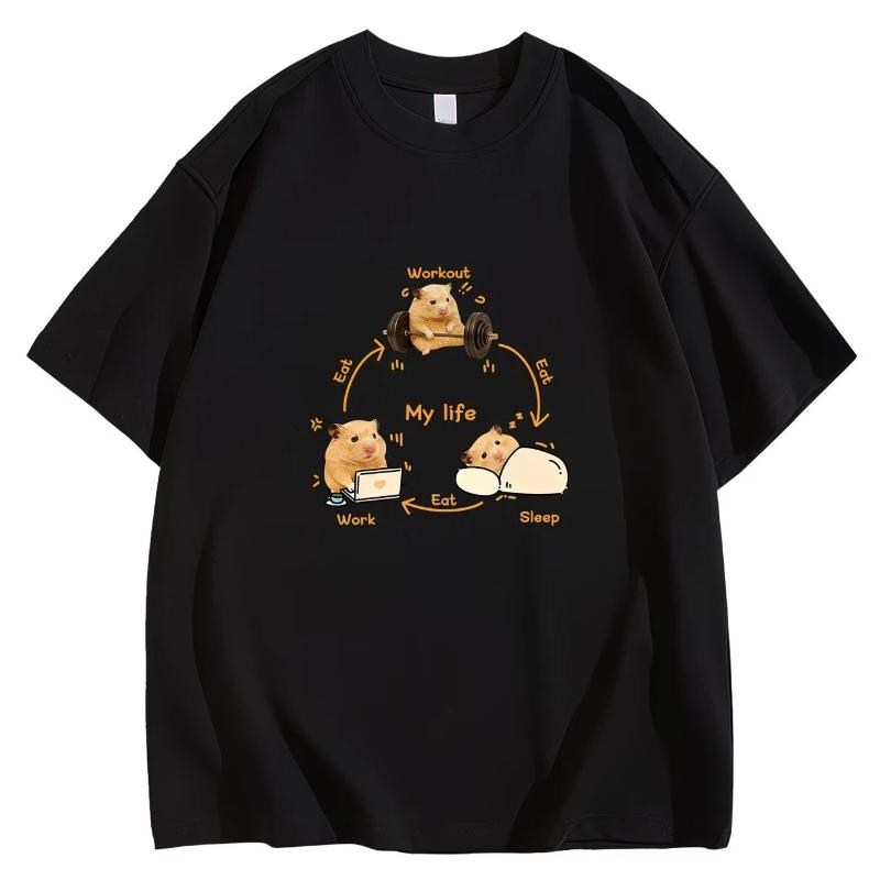 Vtipné tričko Hamster Moje životní rutina Cvičení Jez Spánek Práce Grafické tričko Letní Krátký rukáv Ležérní Humor Streetwear Topy