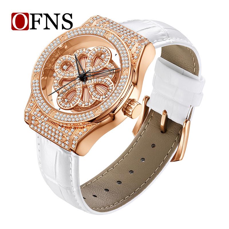 OFNS Women s High-End Luxury Double-Sided Quartz Wristwatch with 3D Hollow-Out Design