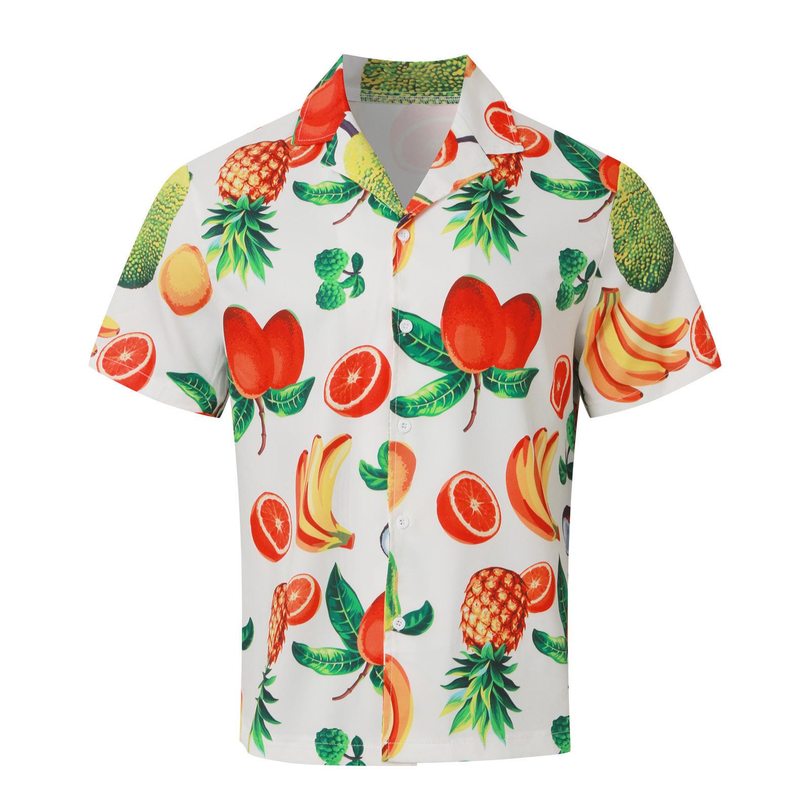 

Летняя свободная рубашка с короткими рукавами в стиле ретро в стиле ретро, ​​мужская пляжная рубашка в гавайском стиле с фруктовым принтом XS
