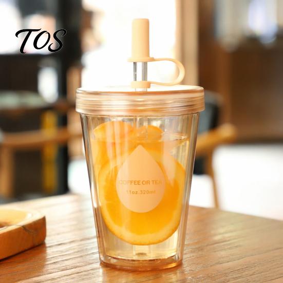 Portable Travel Tumbler with Dual Ports Drinking Straw Cup, Leak-proof PC Water Bottle, Durable Plastic Cup Anti-fall for Students And Office Use Back