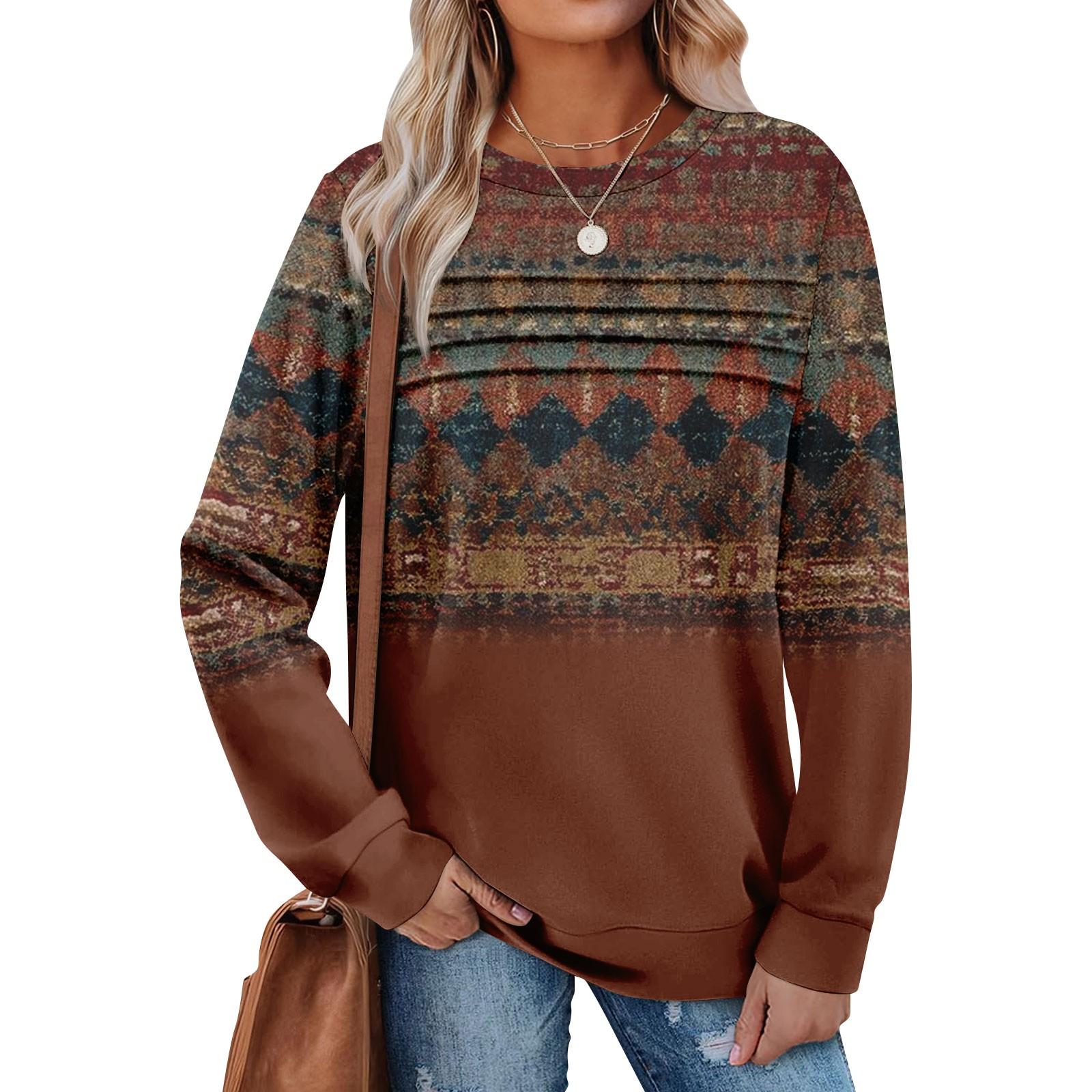 

Женский повседневный свитшот с длинным рукавом и круглым вырезом, приталенный плиссированный топ L коричневый