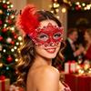 Venetian Masquerade Mask Halloween Princess Half Face Mask, Party High End Ball with Lace Feather Rhinestones, Adjustable Ribbon Women Accessory