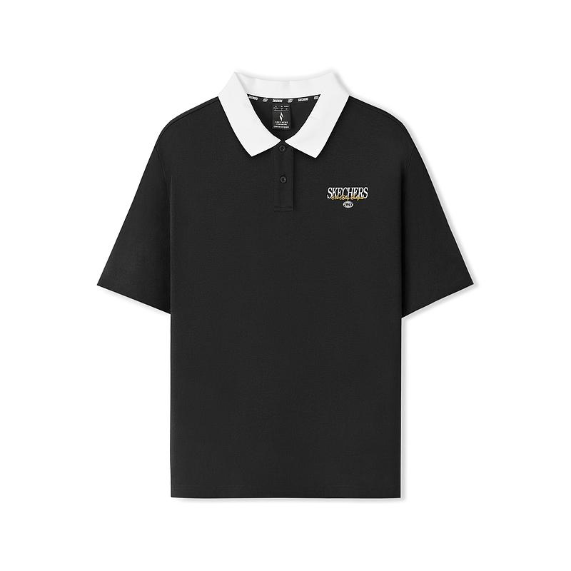 Skechers Logo Loose Fit Short Sleeve Polo Shirt Men tops Carbon-Black L225M086-0018 S