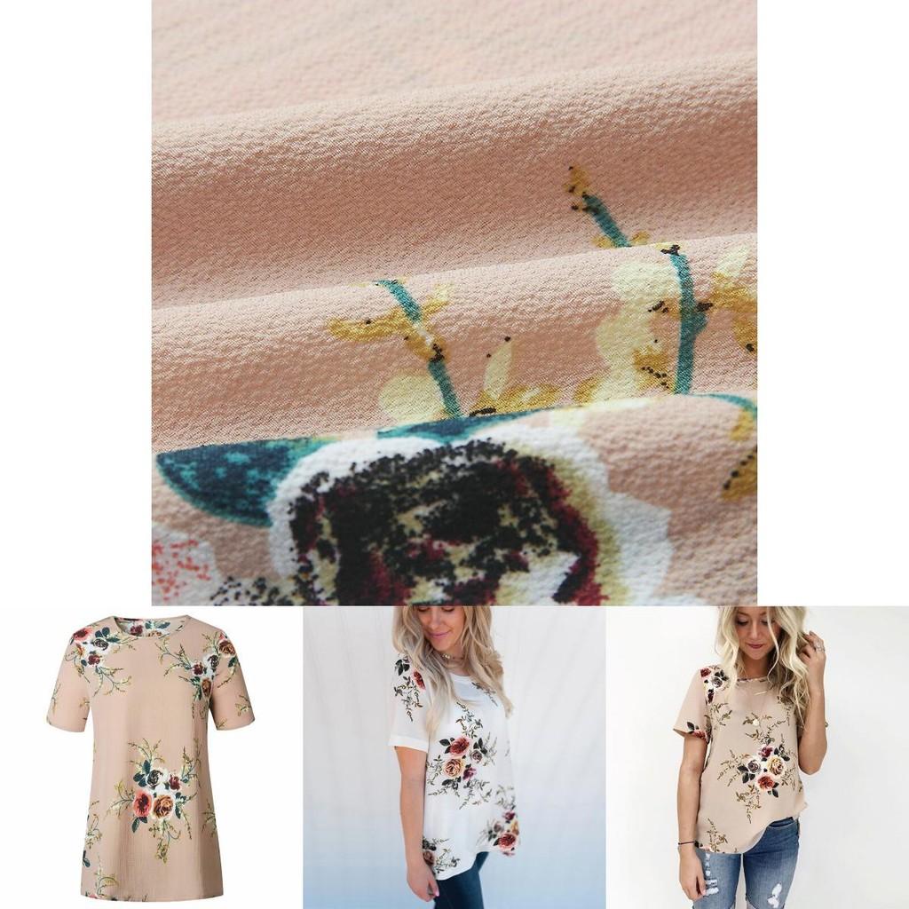 Elegant Summer Women Blouse Floral Print Short Sleeve Loose Casual T-shirt Tops