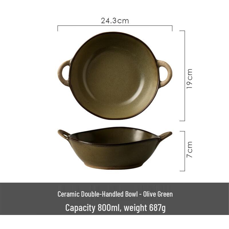 

ZISIZ Japanese Retro Ceramic Double Handle Soup Bowl