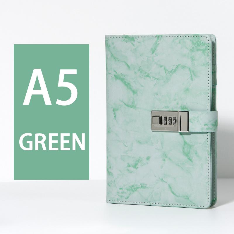 Блокнот-дневник A5 Винтажный Мраморный с Кодовым Замком и Кожаной Обложкой A5 зелёный