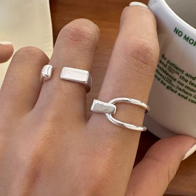 PONYKISS  Sterling Silver Minimalist Personality Geometric Rings for Women Trendy Opening Fine  Irregular Accessories