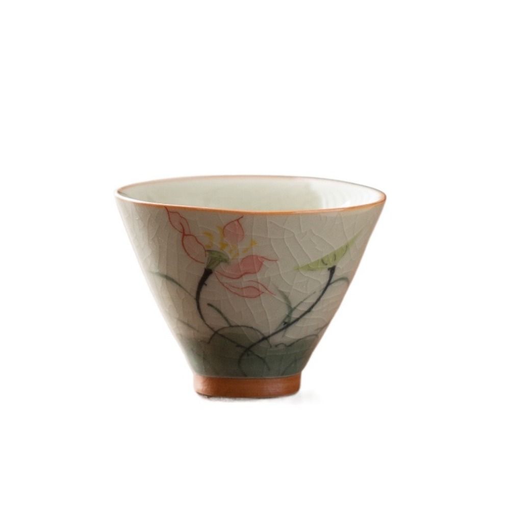 Lotus Graphic Ge Kiln Ceramic Tea Cup Hand-painted Tea Tasting Cups Kung Fu Tea Cup  Tea Making