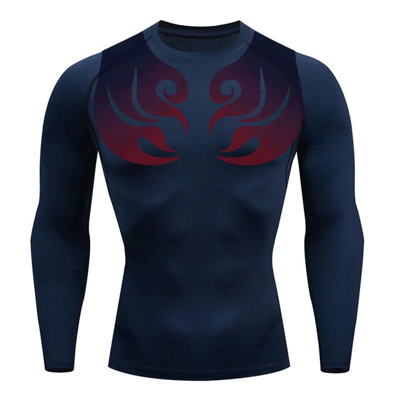 Anime 3D Print Long Sleeve Compression Shirt for Men Gym Workout Running Undershirt Baselayer Athletic Quick Dry Breathable Tops