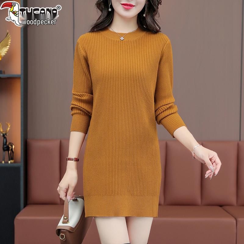 Damen Holzspecht Mittellanges Strickkleid - Herbst/Winter 2025 Mode.