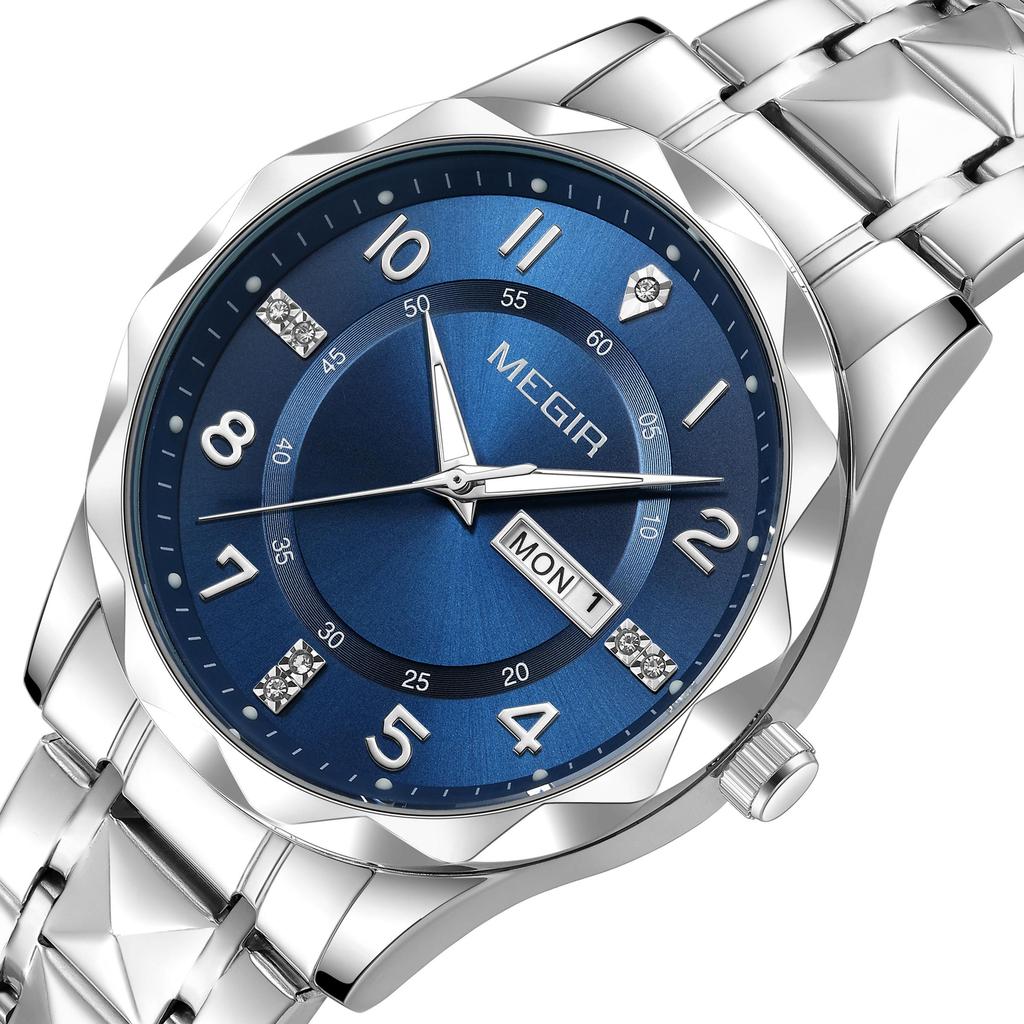 MEGIR Minimalist Fashion Quartz Wristwatch for Men Large Dial Business Leisure Watches with Date Week Clock Montre Homme 1093