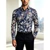 New men's long sleeved shirt with wine red gold chain diamond shaped 3D pattern printing, slim fit collar single shirt