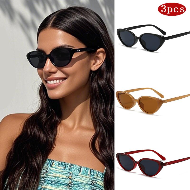 

3Pcs Vintage Cat Eye Sunglasses Women Anti-Uv Glasses Small Oval Simple Design Eyewear Retro Men Rivets Sun Glasses Oculus show as picture