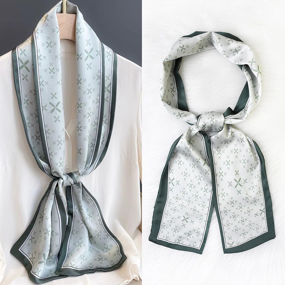 Ladies' Fashion Versatile Striped Carriage Irregular Satin Long Scarf Silk Scarf Premium Double Layer Narrow Long Scarf