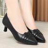 5cm Breathable Pointed Toe Shallow Mouth Soft Leather Shoes Women Pumps 2025 Fall Med Kitten Heels Shoes for Office Mom Work