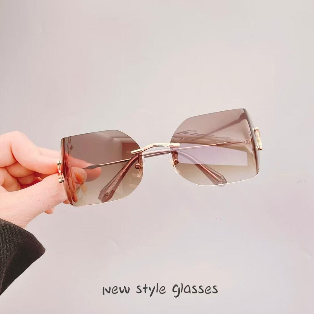 European American Style Sunglasses Female Fashion Stylish Big Size Rimless Women Sun Glasses Uv Protection Outdoor Sunglass