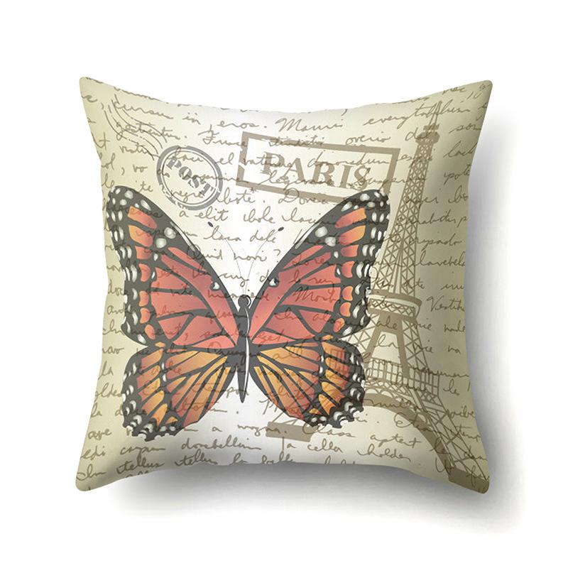 Polyester Pillowcase Peach Leather Velvet Decoration Printed Butterfly Pillowcase Waist Cushion Cover Car Cushion Head Cushion Cover
