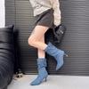 Fashion Versatile Comfortable Pleated Pile Boots Casual Pointed Thin Heel Women's Medium Boots 2025 Autumn New
