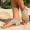 Fashion large size sandals  summer new European and American sequins toe  flat sandals