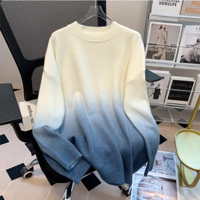 

Контрастный цвет, градиентный, тай-дай свитер, женский, осень и зима, новый, средней длины, с дизайнерским чутьем, нишевый пуловер, вязаный свитер one size fits all синий