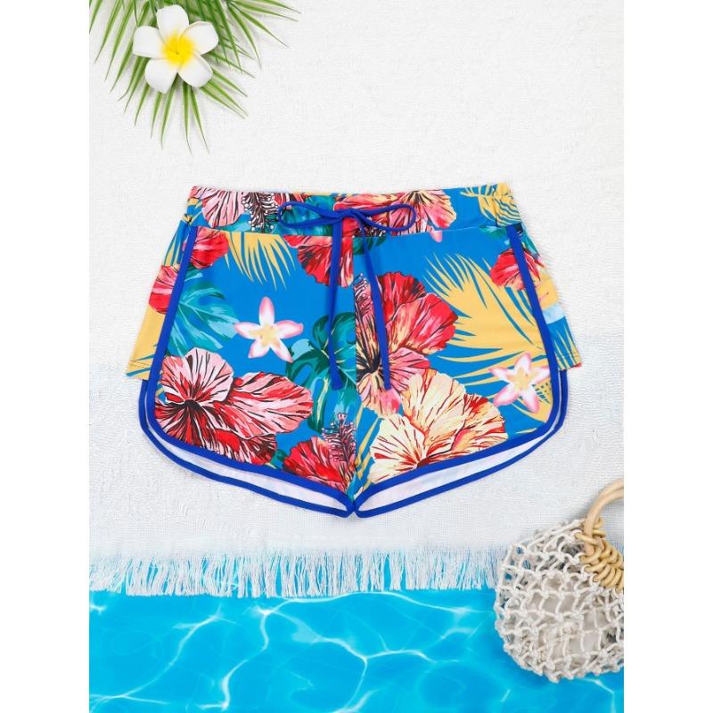 Pantaloncini da bagno con stampa floreale tropicale Vita alta Coulisse Spacco laterale Pantaloncini da spiaggia Costumi da bagno