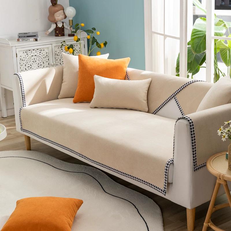 Herringbone Chenille Sofa Cushion Covers Anti-Cat Scratch Non-Slip Winter Couch Protector Cover for Sofa Living Room 1 Piece