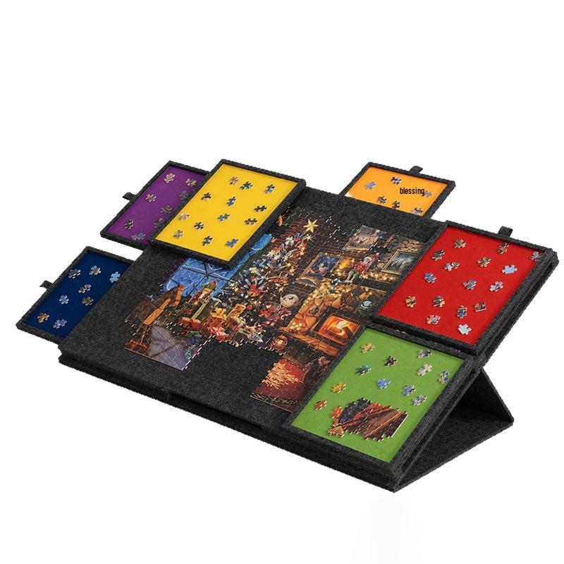 Folding Cross-Stitch Puzzle Workbench with Felt Surface - Educational Toy & Storage Solution