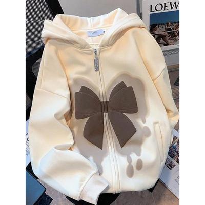 Modisches Kapuzensweatshirt und Cardigan mit Schleife für Damen – trendiges Langarmshirt aus Polyester für Frühling/Herbst
