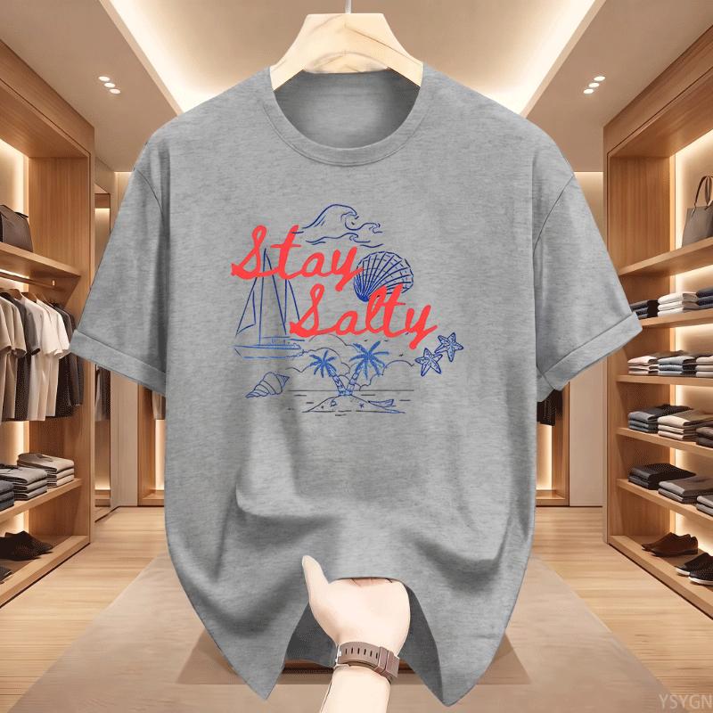 Stay Salty Graphic Tee Beachy Summer Cotton T Shirt Casual Round Neck Printed Short Sleeve Tshirts Unisex Comfortable Clothing