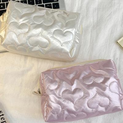 Quilted PU Love Bow Cosmetic Bag Skincare Products Pouch Pocket Multi-function Makeup Lipstick  Sanitary Napkin Storage Bag