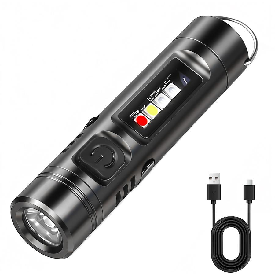 Mini Keychain LED Flashlight Multi-function Camping Flash Torch TYPE-C Fast Charging IP66 Waterproof Fluorescent Magnetic Warnin
