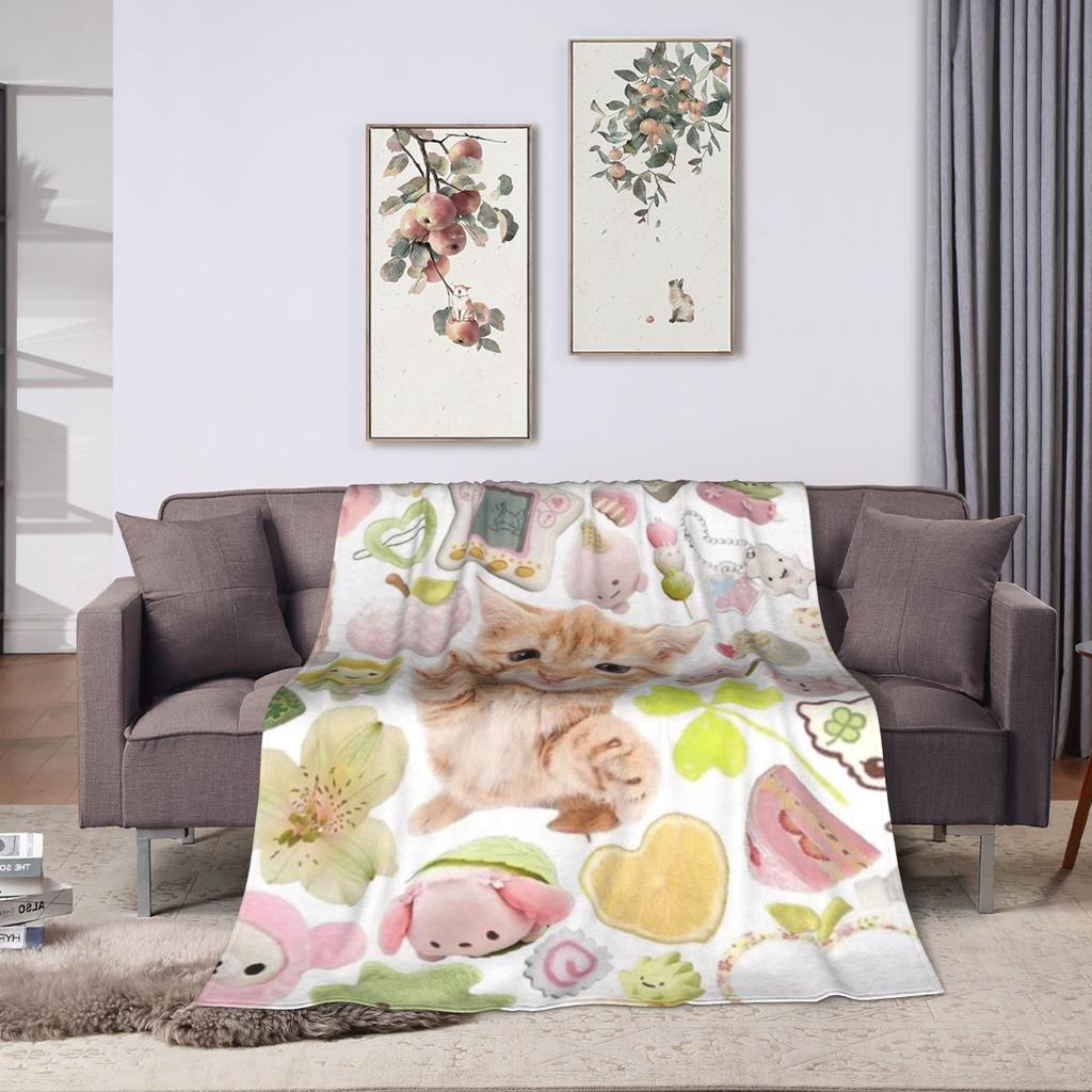 Cat Meme Photos Warm Blanket  Child Plush Throw Blanket Fluffy Couch Chair Flannel Bedspread Sofa Bed Cover