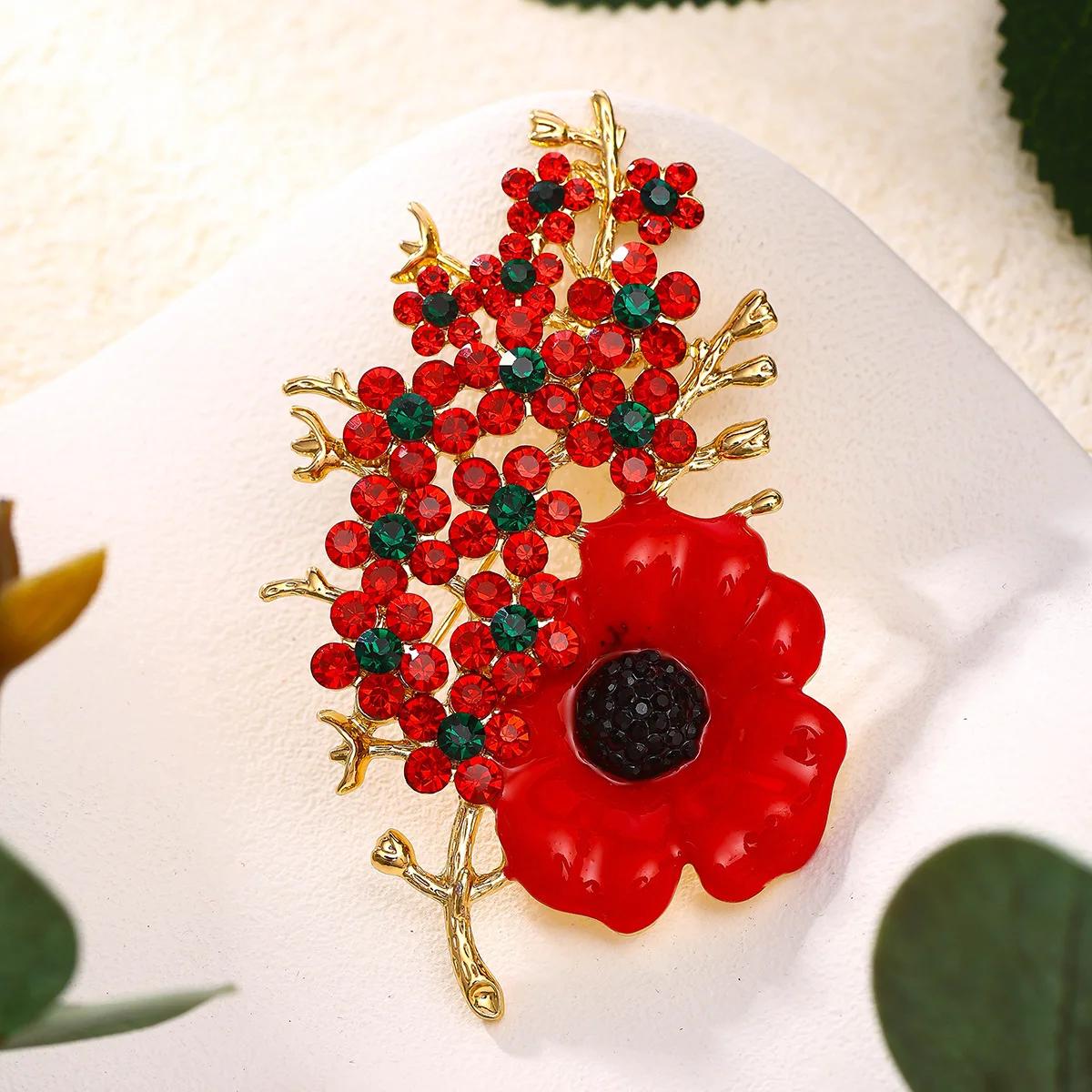 

Women Men Exaggerated Luxury Exquisite Crystal Flower Poppies Badges Brooch Fashion Elegant Lady Party Wedding Pin Accessories красный