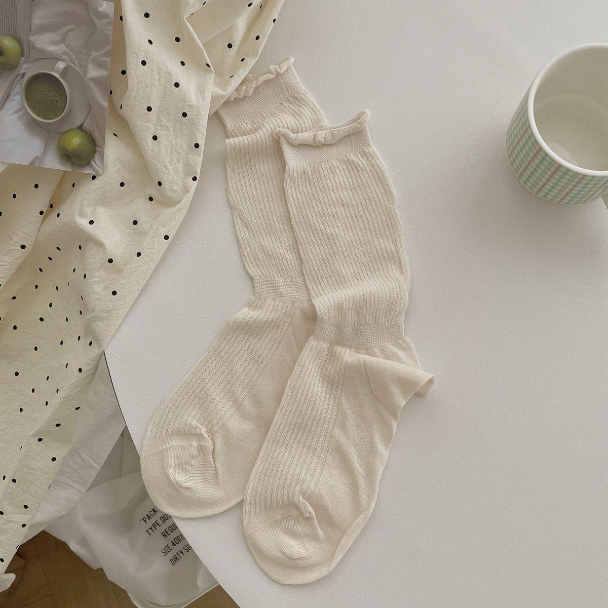 

Women s Solid Color Thin Mesh Mid-Calf Socks - Japanese Ballet Style Scrunch, Breathable & Versatile for Spring/Summer One Size