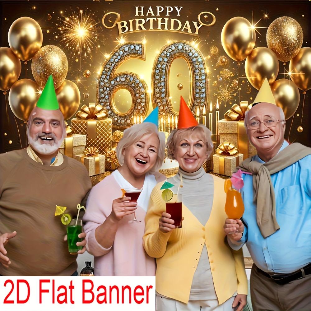 2D graphic design 1 golden-themed 60th birthday banner - polyester material photo background and party decorations