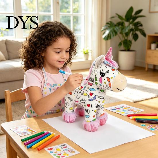 DIY Coloring Plush Toy Horse Kit, Washable Stuffed Animal Painting Kit with Marker Pens, Art Crafts Activity Set for Toddlers Boys Girls