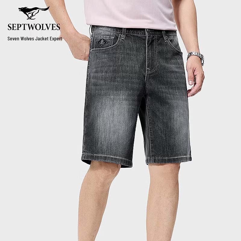 Septwolves Men s Cool-Feel Washed Denim Shorts 36A