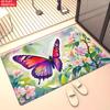 Watercolor Butterfly Flower Area Rug,Non-Slip Floral Print Carpet for Living Room Bedroom, Aesthetic Nature Floor Mat Home Decor