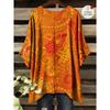 Summer Bohemian Plus Paisley Flower Printed Bat Sleeve Crew Neck T-Shirt