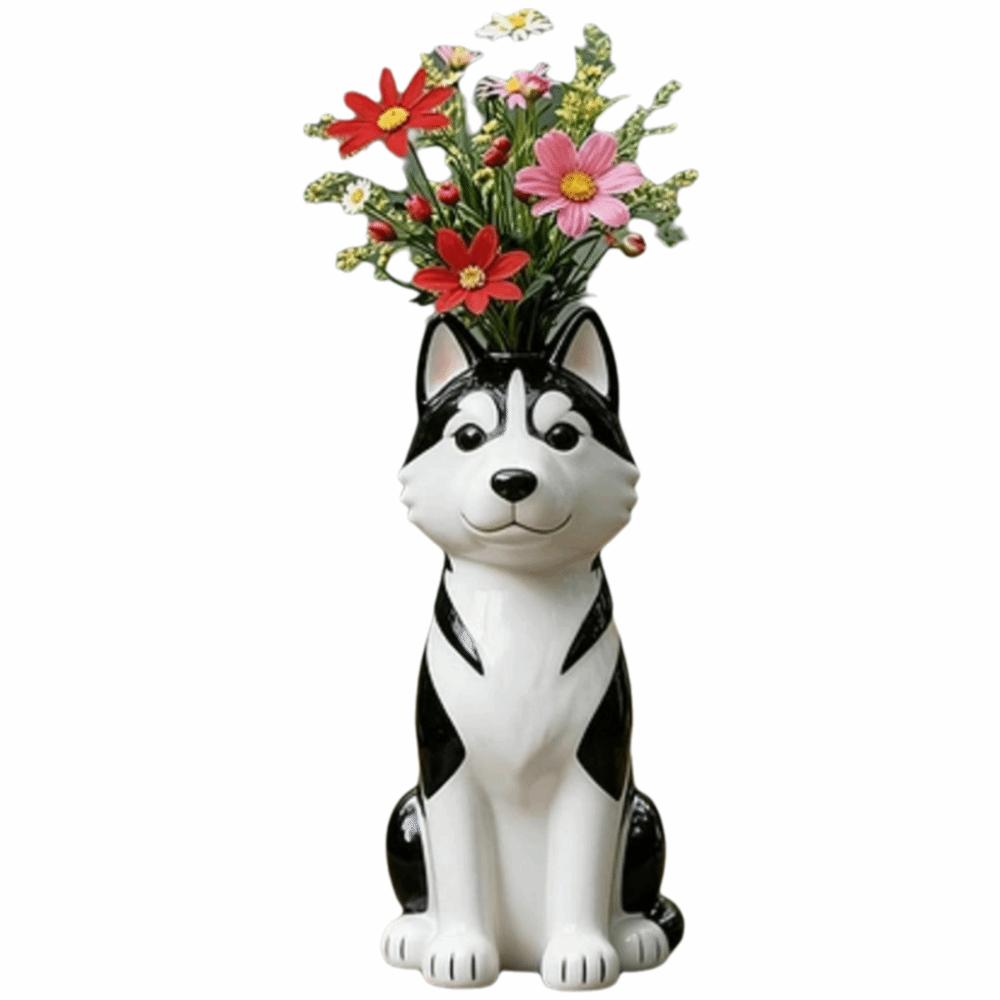 

Resin Dog Vase Handcrafted Puppy Statue Flower Vases Dog Planter Office Study Alaskan Malamute