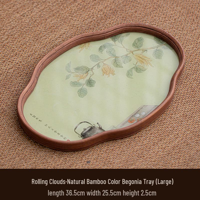 Exquisite Chinese Begonia Tea Serving Tray with Gaiwan Storage and Coaster Plate for Afternoon Tea and Coffee Shops