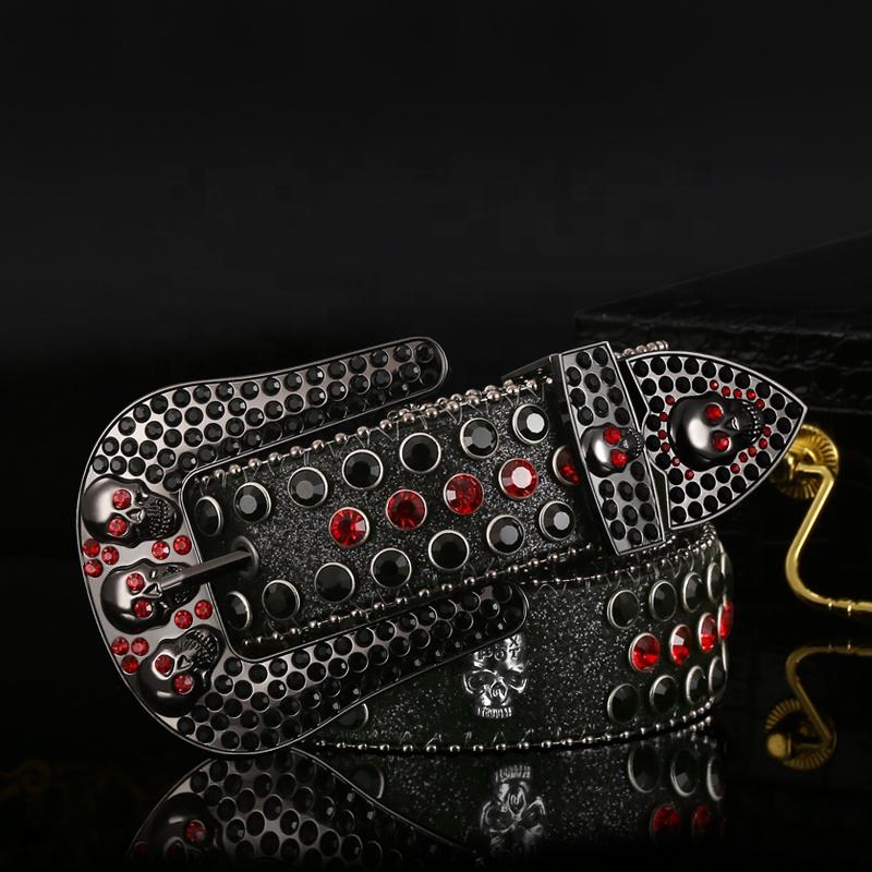 Western Leather Belt With Rhinestone BB SIMON CrystalBelt Buckle Cotton OEM Customized Pcs Color