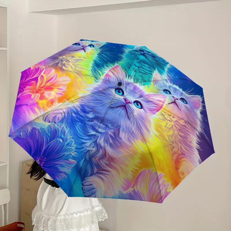 1pc Colorful Kittens in Space Umbrella with Plastic Handle,Suitable for All Seasons Home Travel Outdoor UmbrellaDD557
