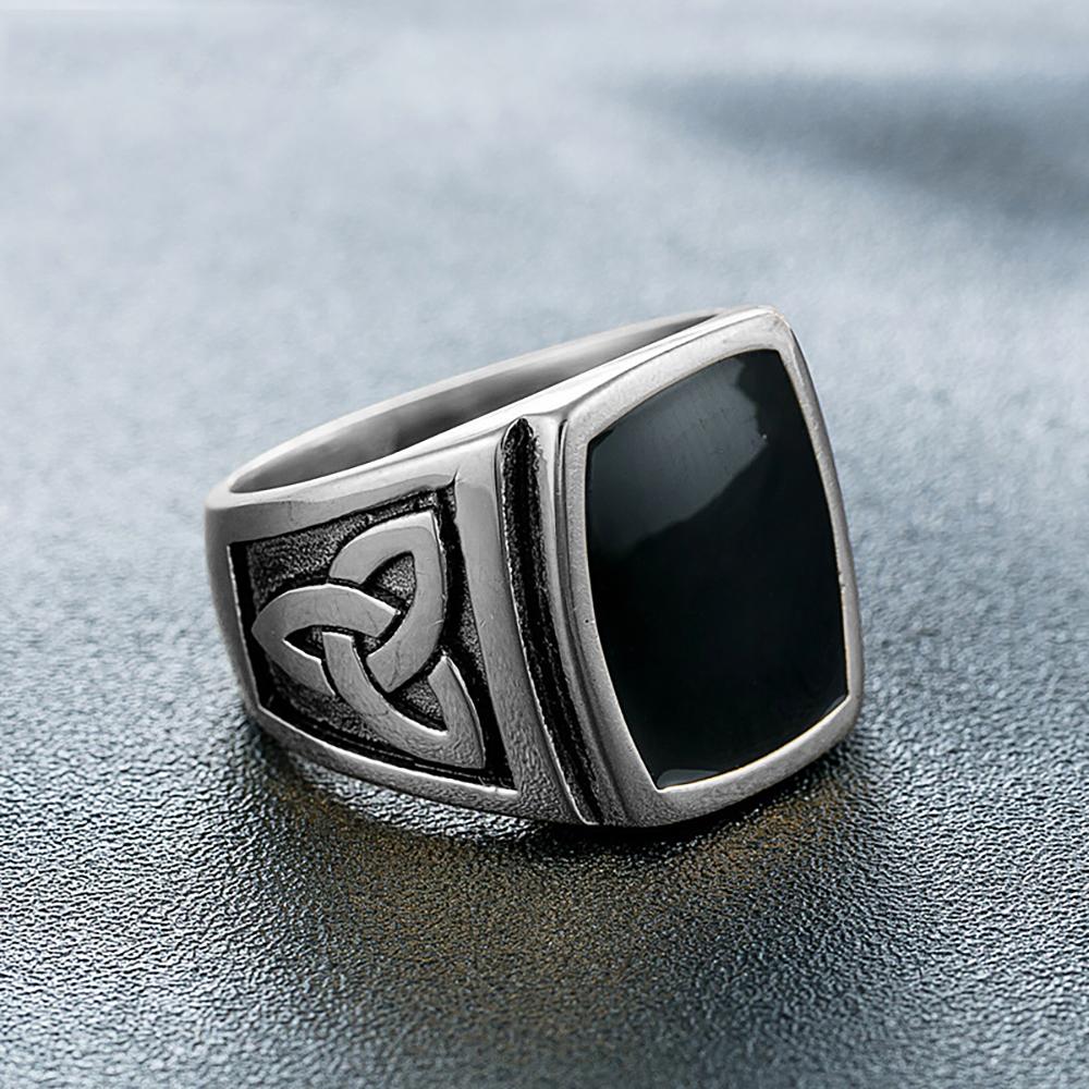 

Fashion Vintage Black Stone Square Ring for Men Stainless Steel Nordic Viking Celtics Knot Rings Amulet Jewelry Gifts Wholesale 7
