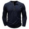 Mens Henley Collar Long Sleeve T-Shirts Solid Color Loose Fit Button Front Casual Daily Tshirts