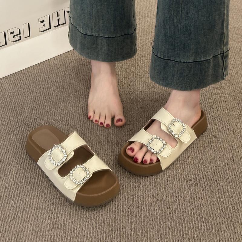 Fashion 2025 Crystal Women's Flats Slippers Fashion Platform Sandals New Summer Shoes Casual Beach Flip Flops Walking Shoes
