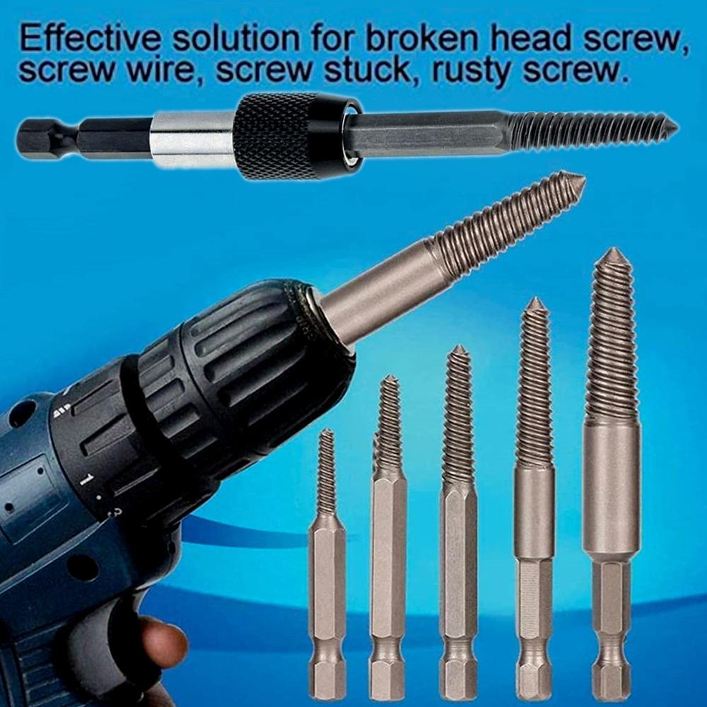 6pcs Silver Screw Stud Remover Chrome Molybdenum Steel Hexagonal Handle Screw Extractor  Worker