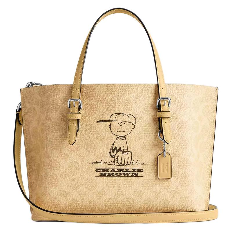 

COACH handbag PEANUTS joint model Molly 25 cartoon pattern print coated canvas tote bag tote bag shopping bag shoulder medium size women s silver серебряный
