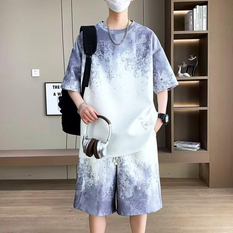 Men's Summer Tie-Dye Gradient Set: Cool & Handsome Short Sleeve Top and Shorts Two-Piece