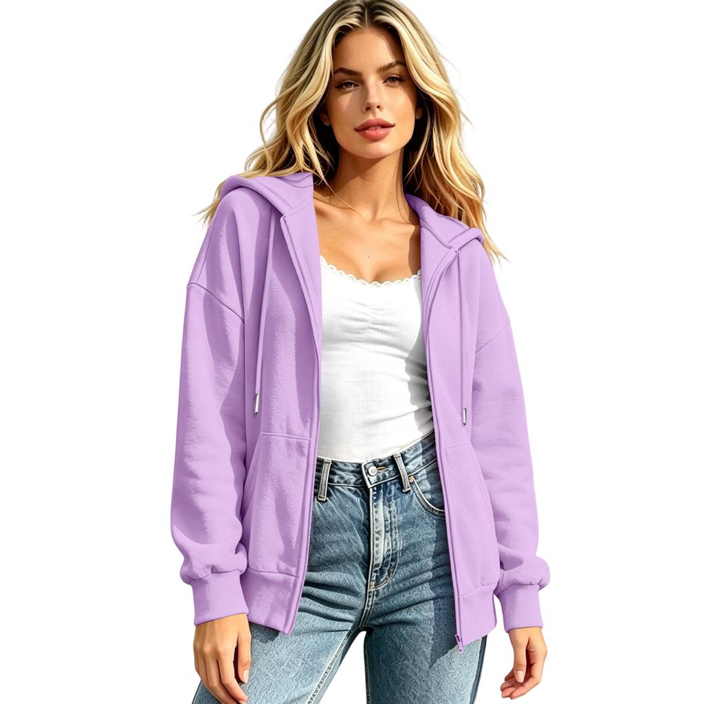 Damen Oversized Hoodie Langarm Reißverschluss Lässiger Pullover